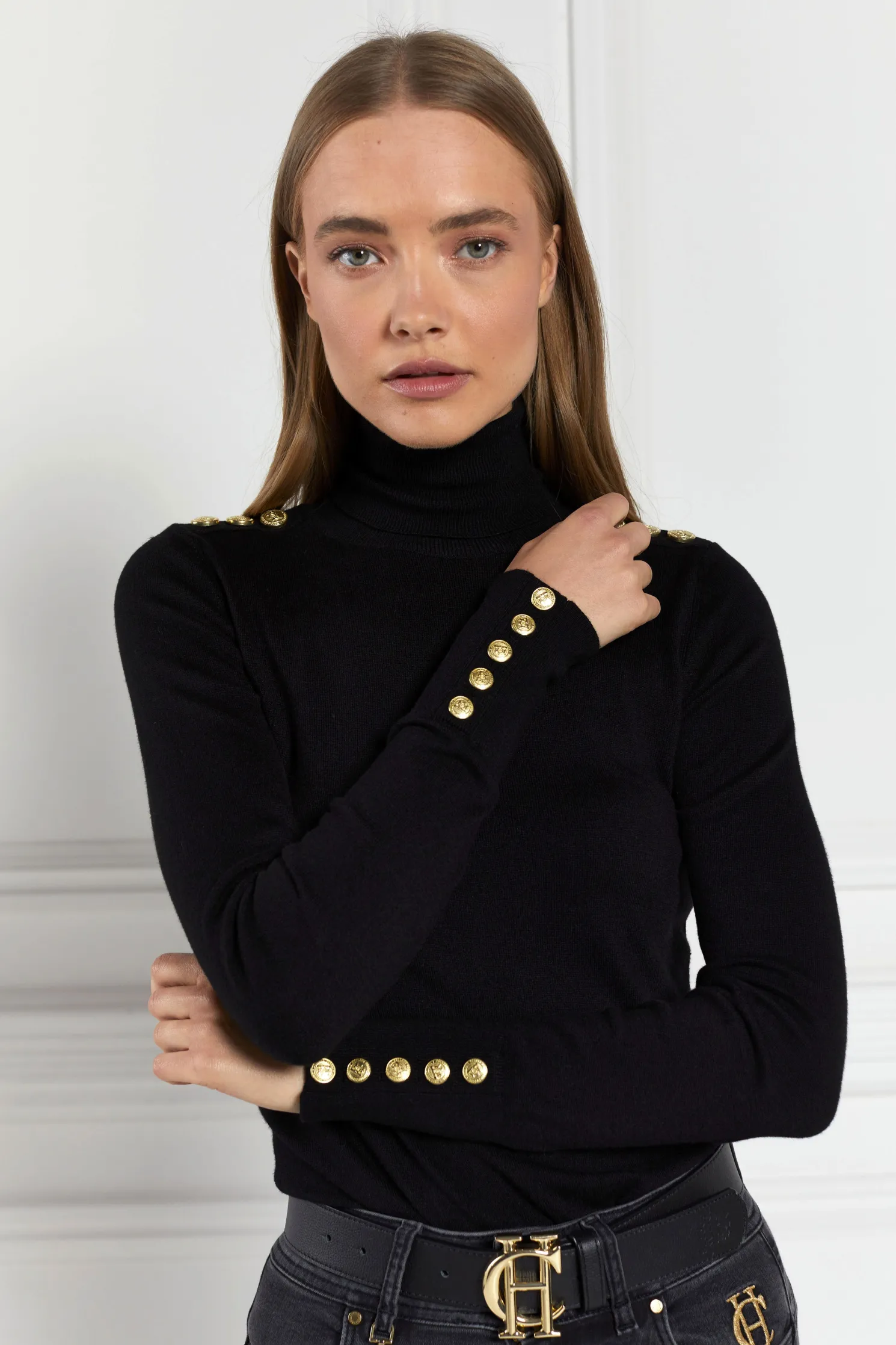 Buttoned Knit Roll Neck (Black)