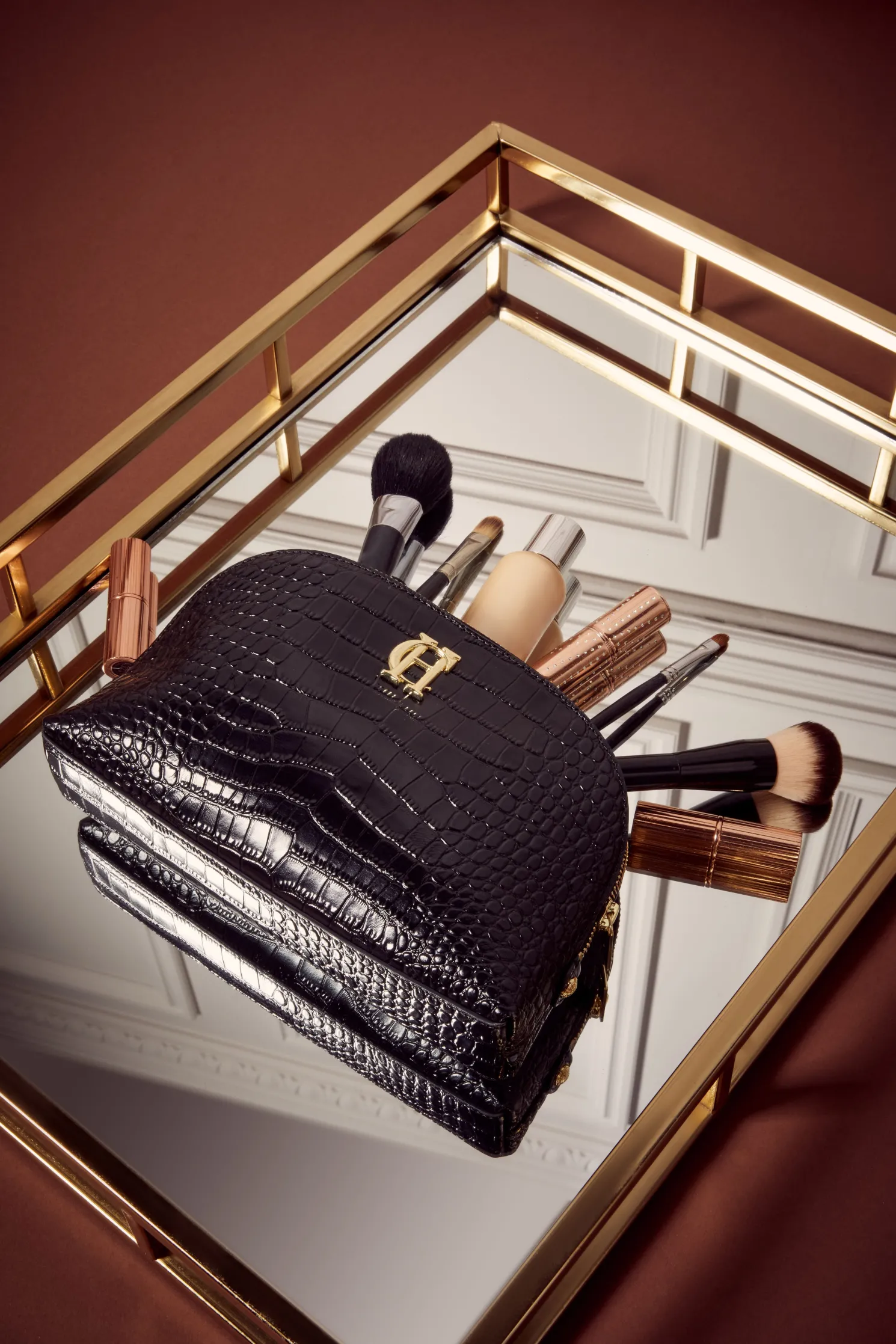 Chelsea Makeup Bag (Black Croc)