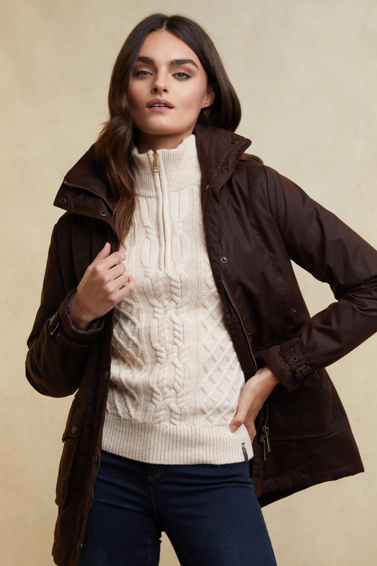 Country Cable Quarter Zip Knit (Oat)