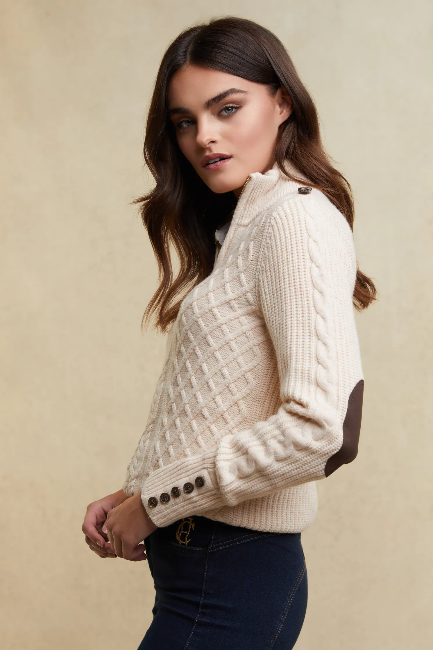 Country Cable Quarter Zip Knit (Oat)