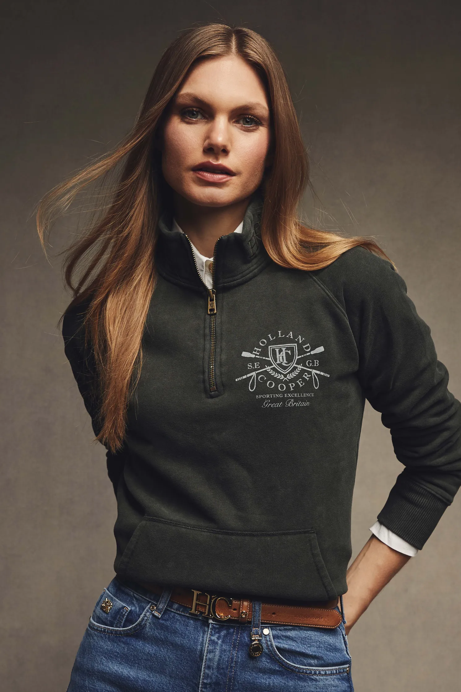 Crest Zip Henley (Racing Green)