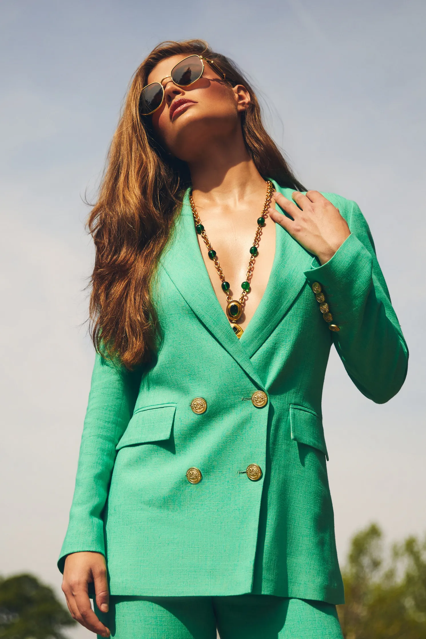 Double Breasted Blazer (Jade Linen)