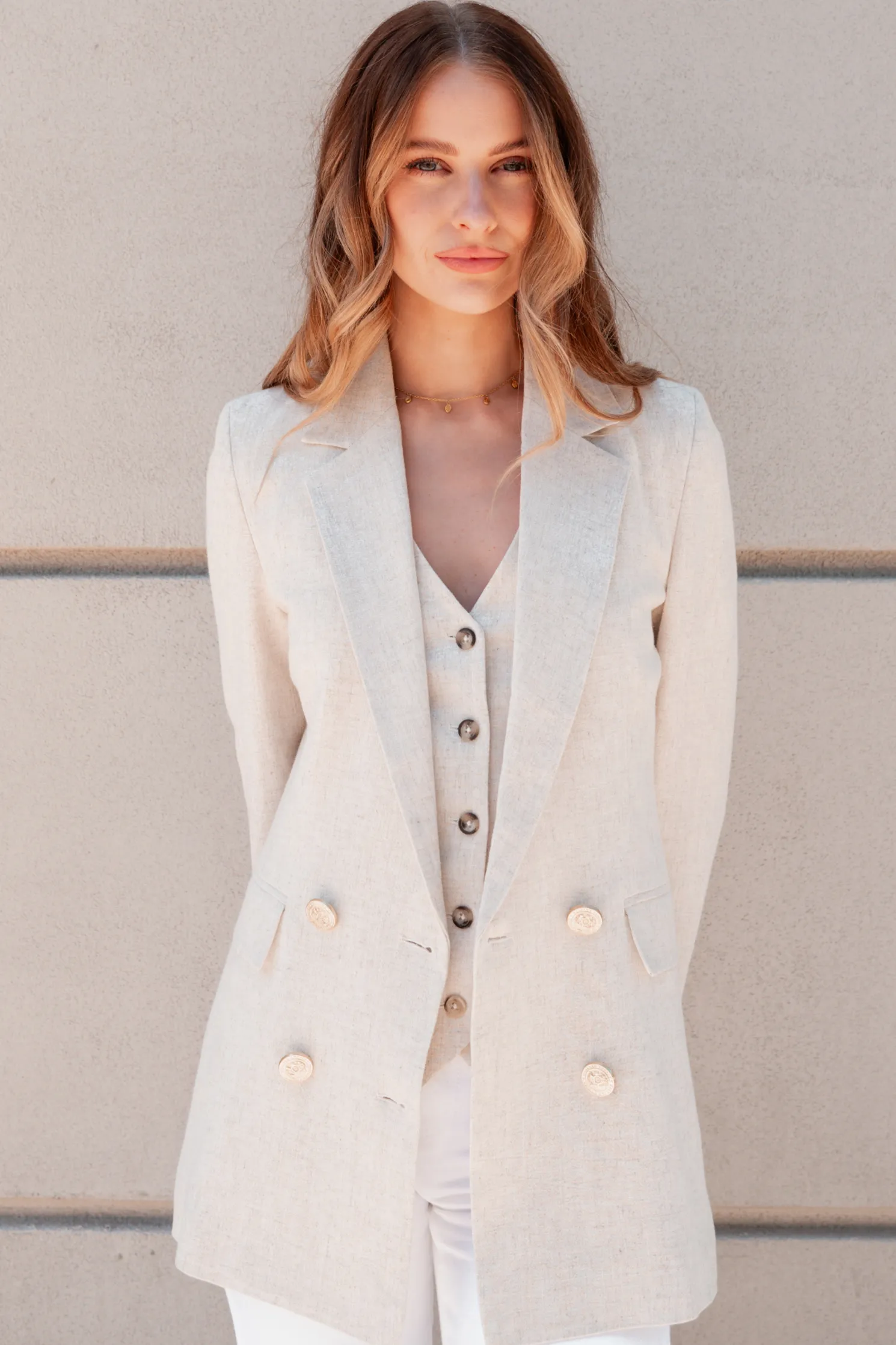 Double Breasted Blazer (Natural Linen)