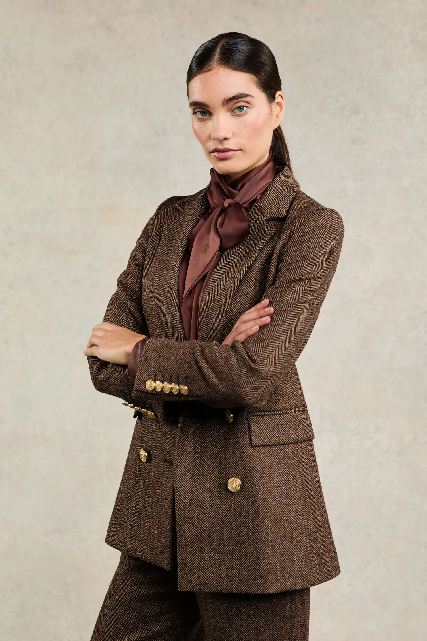 Double Breasted Blazer (Large Scale Brown Herringbone)