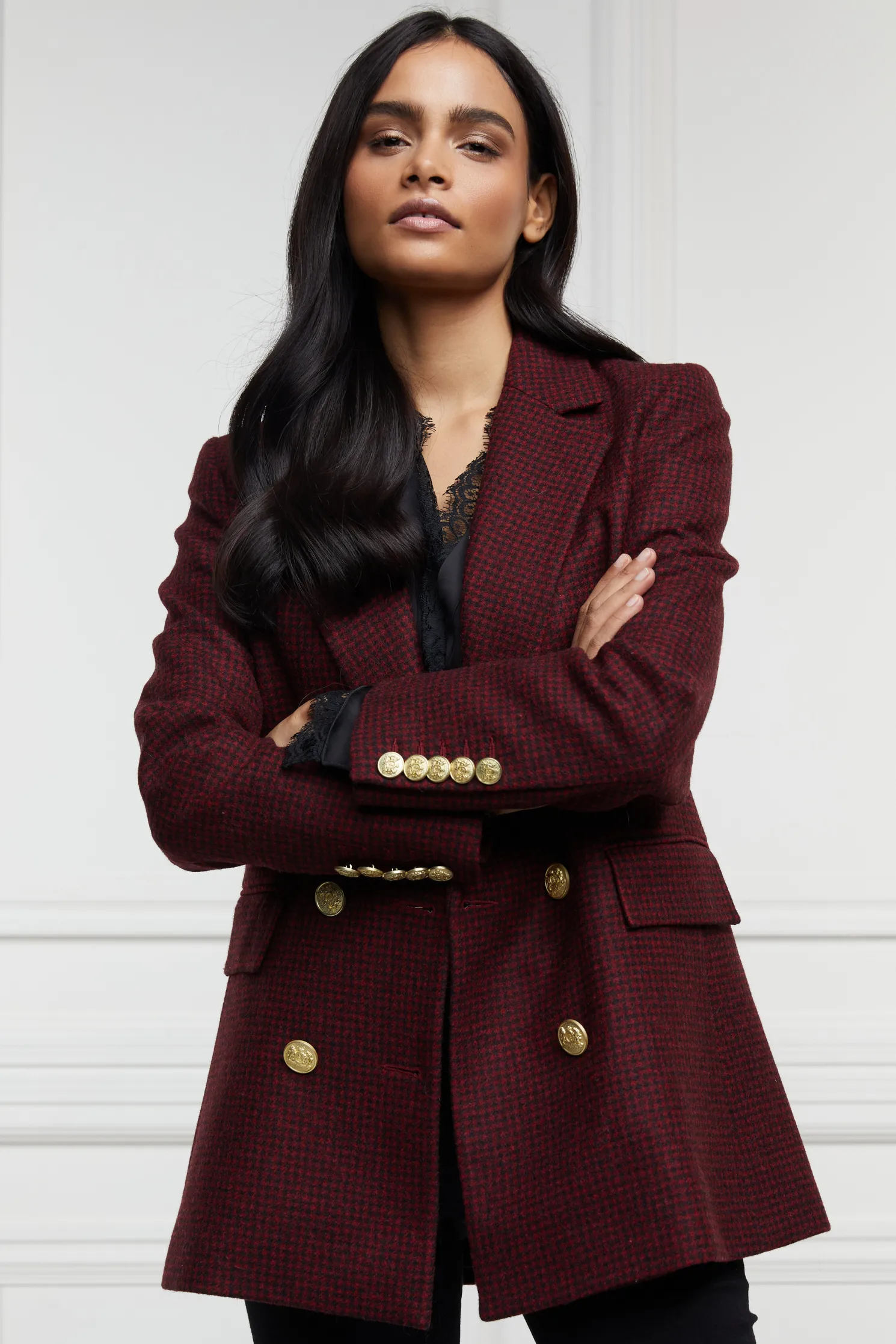 Double Breasted Blazer (Deep Red Houndstooth)