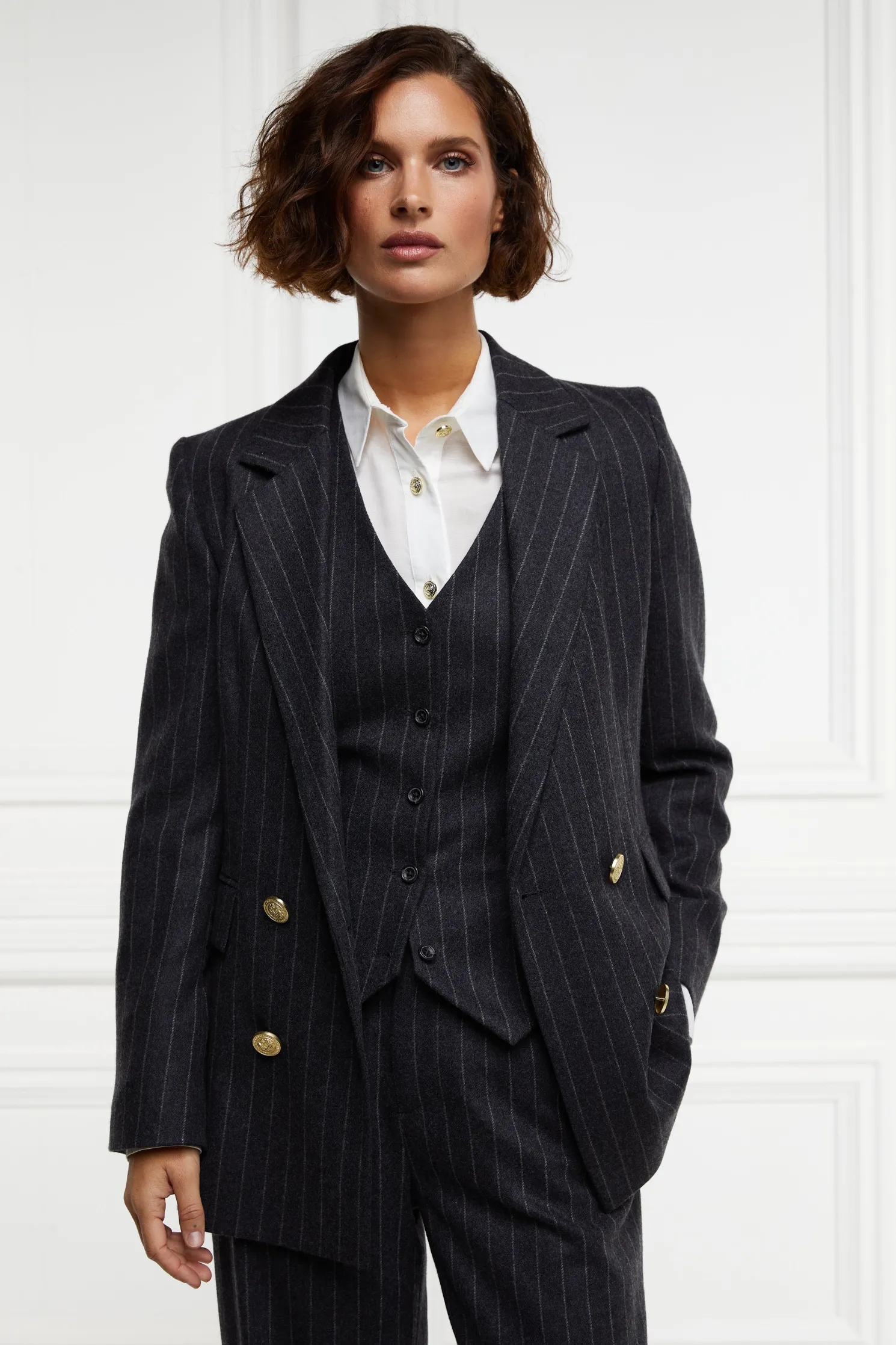 Double Breasted Blazer (Charcoal Pinstripe)