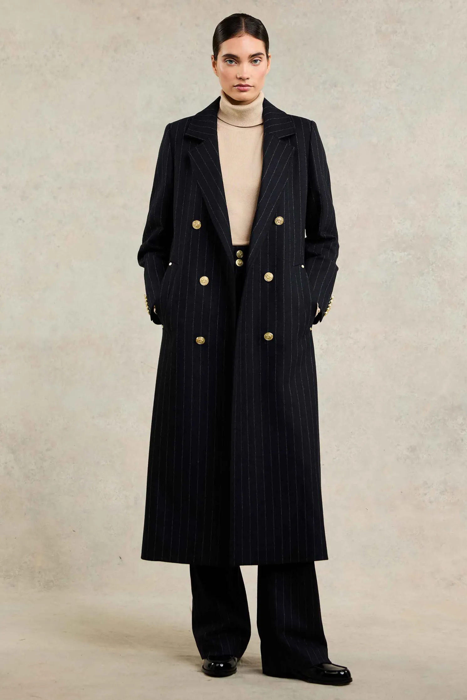 Double Breasted Coat (Dark Navy Pinstripe)