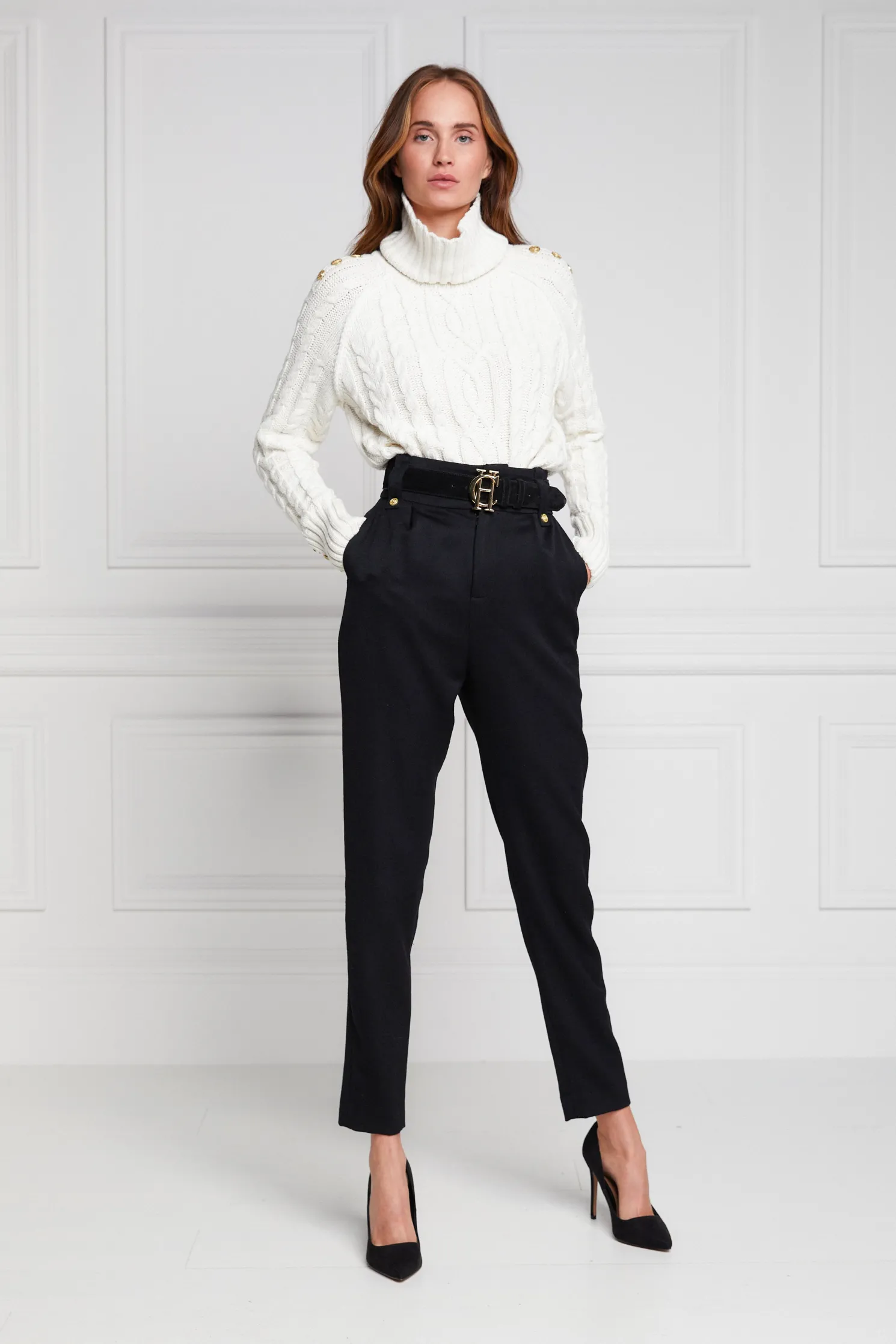 High Waisted Peg Trouser (Black Barathea)