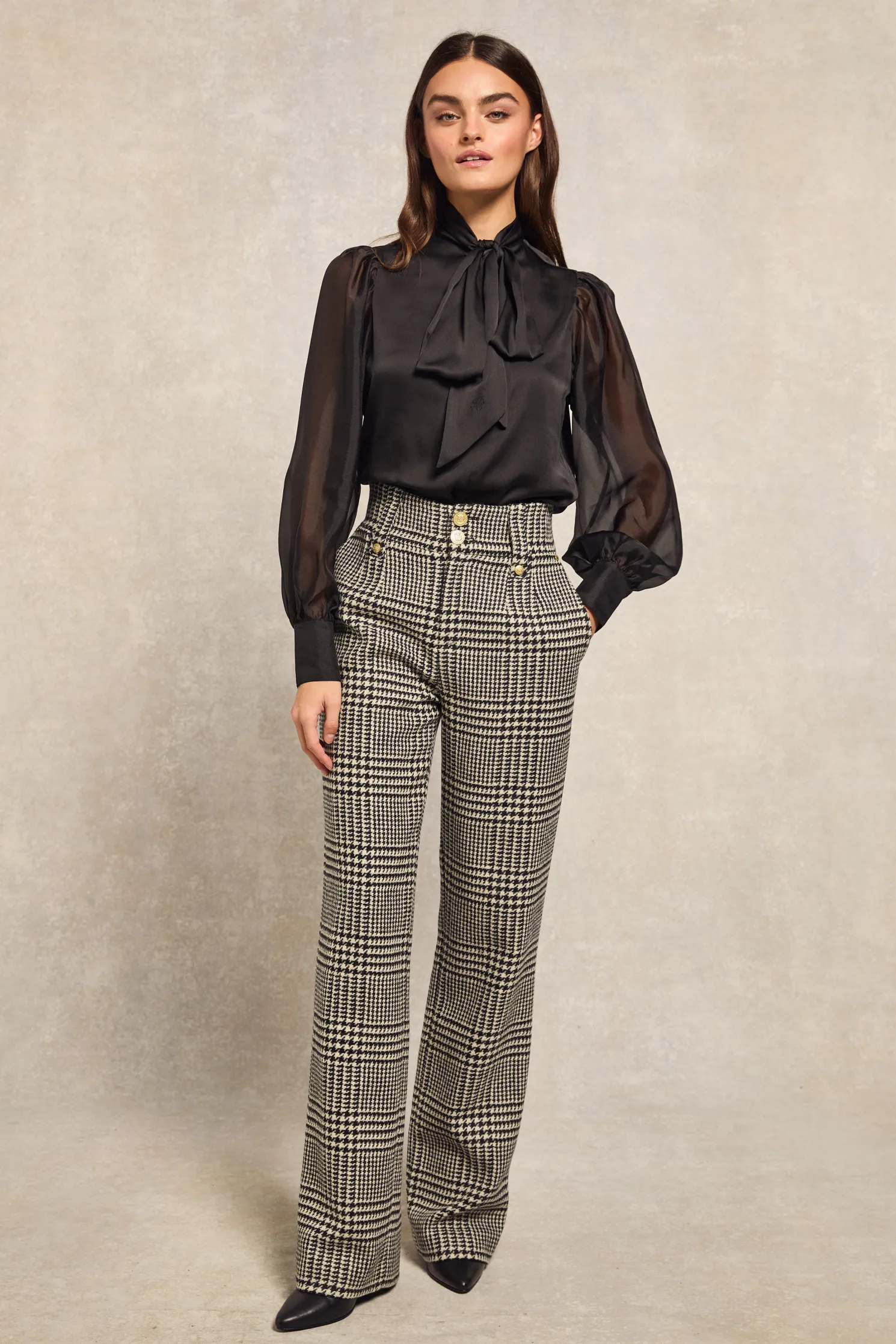 High Waisted Straight Trouser (Large Scale Prince of Wales Mono)