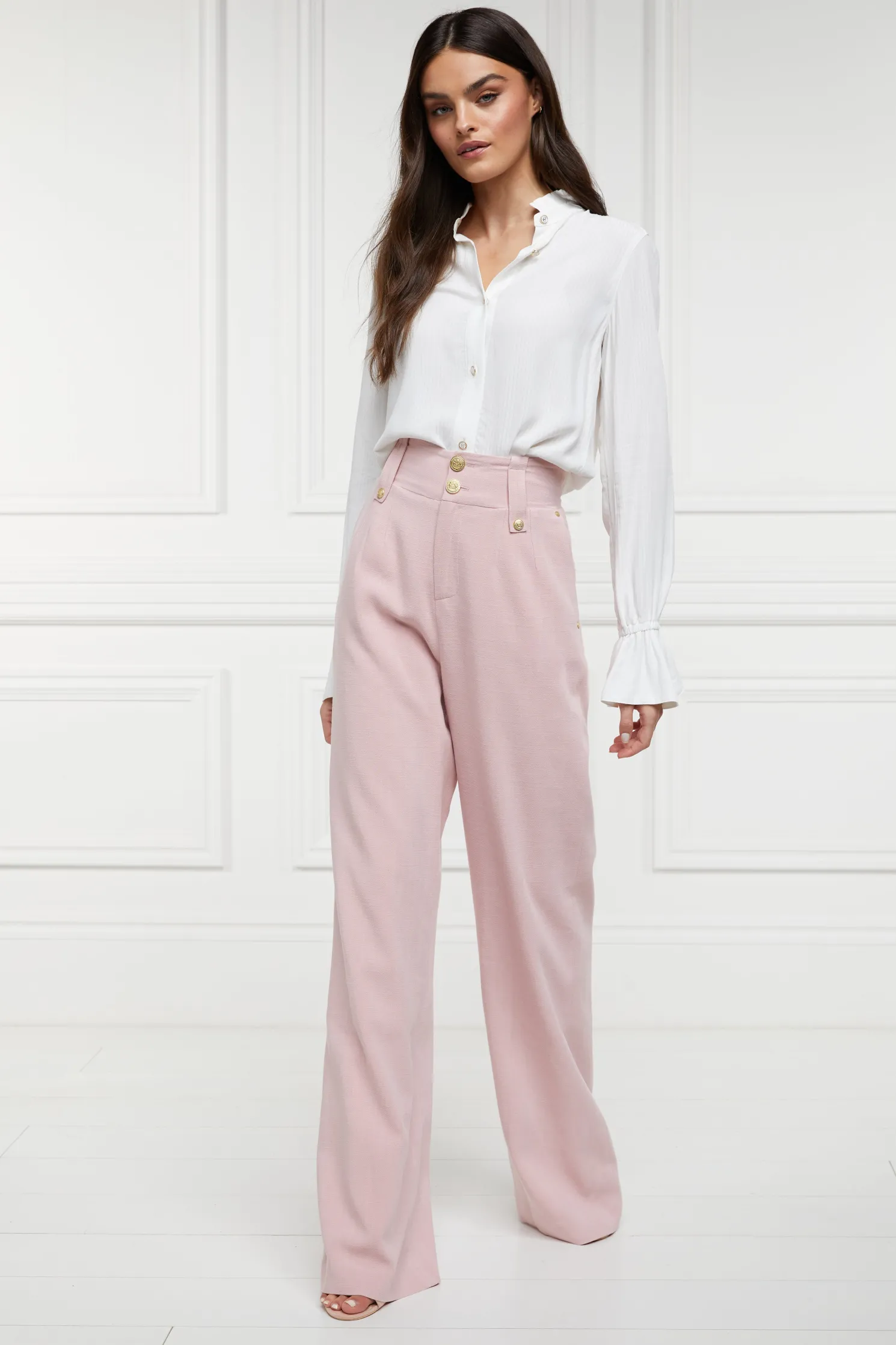 High Waisted Straight Trouser (Pink Linen)