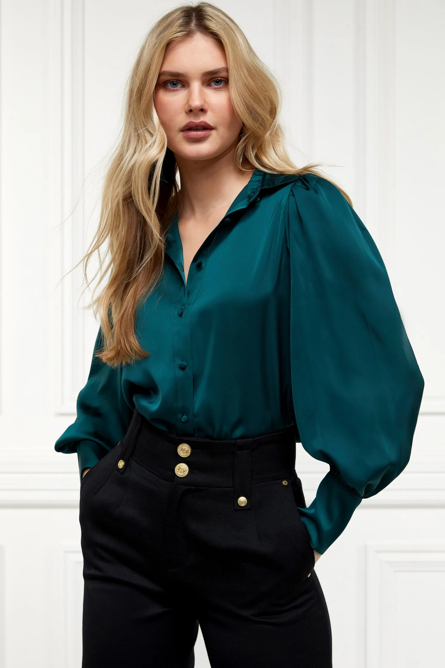 Isla Satin Shirt (Emerald)