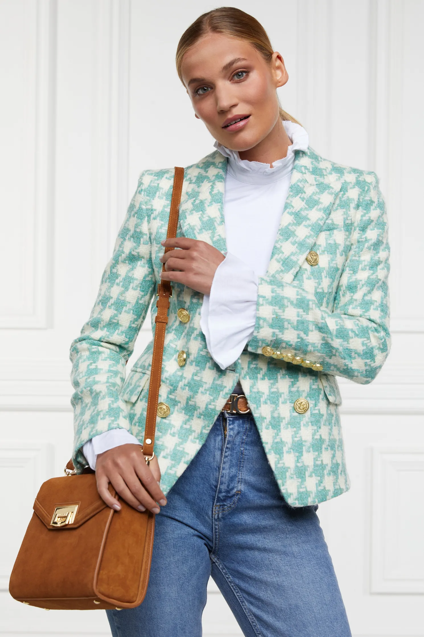 Knightsbridge Blazer (Large Scale Teal Houndstooth)