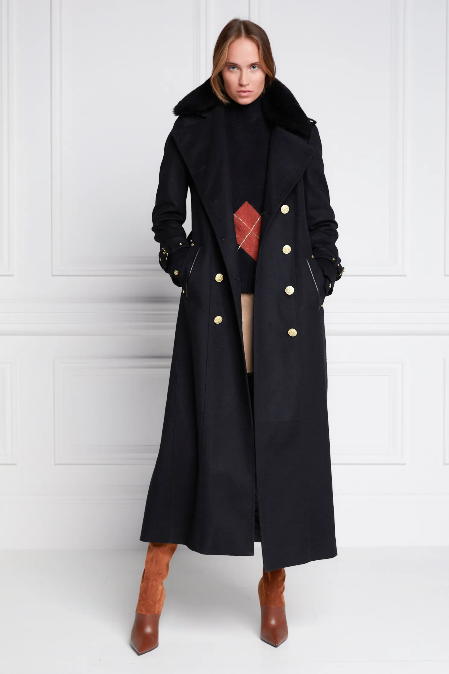 Marlborough Shearling Trench Coat (Soft Black)