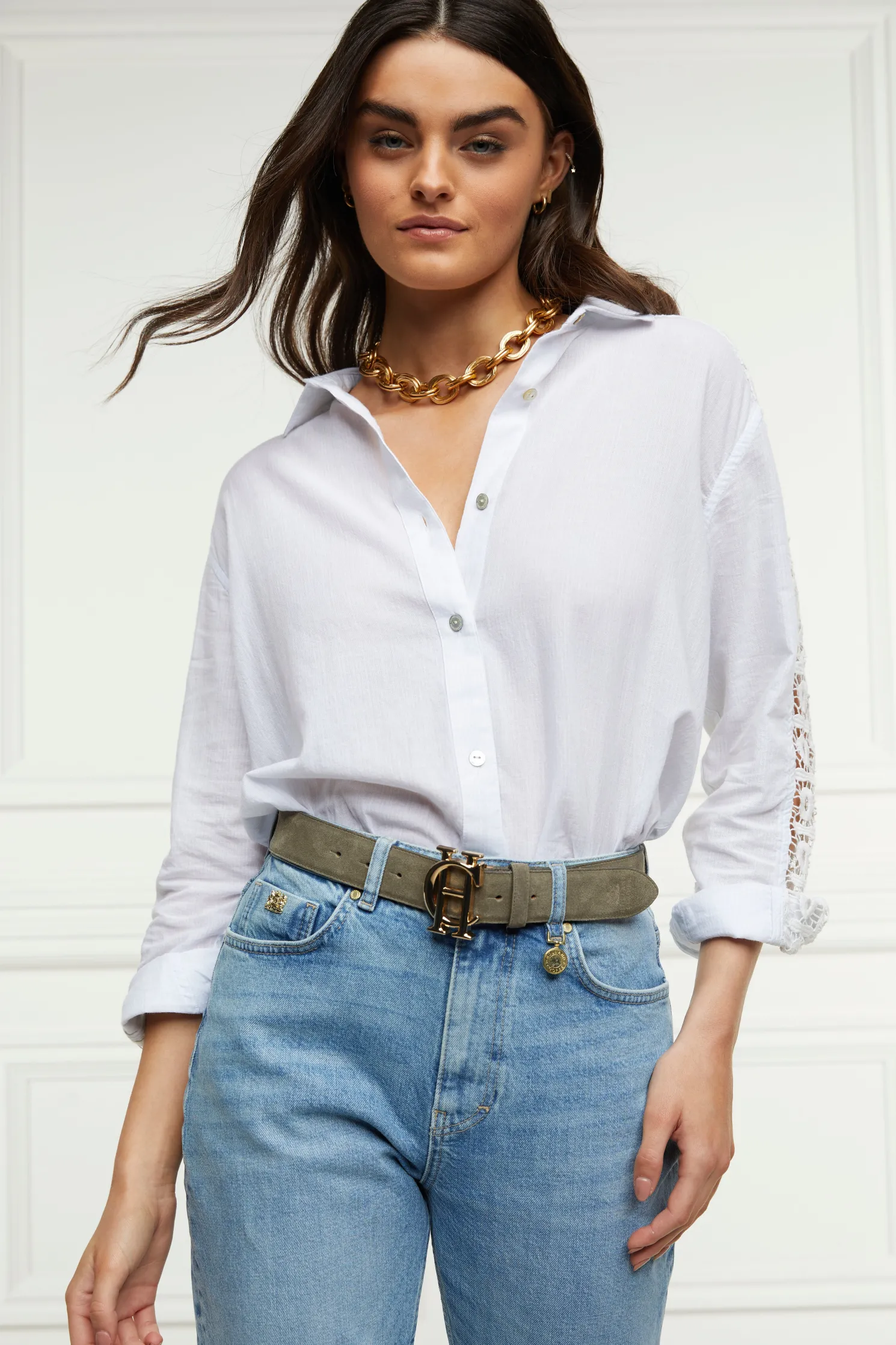 Oversized Cotton Lace Shirt (Tick Stripe Sky Blue)