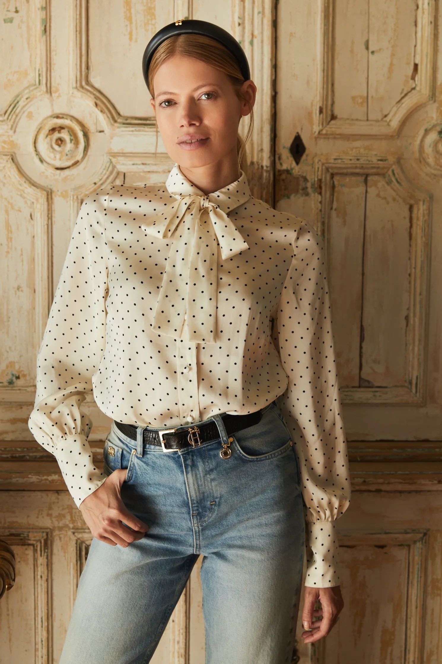 Penny Satin Shirt (Cream Polka Dot)